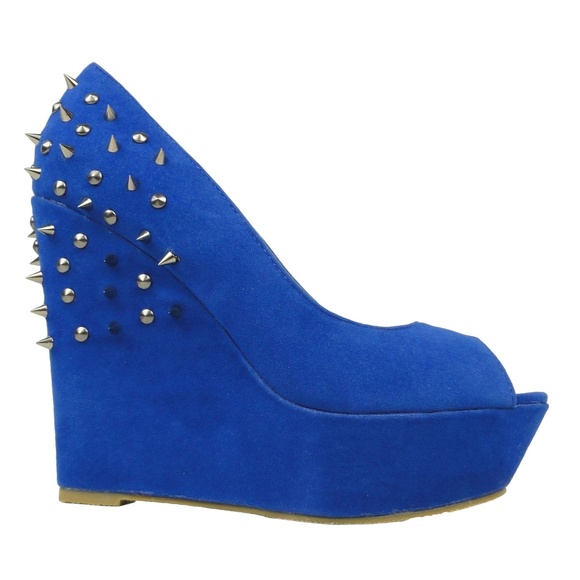 Women Platform Suede Peep Toe Spiked Wedge DEAR-2 - Picture 3 of 6